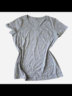 St. John's Bay Gray Short Sleeve Tee with White and Yellow Polka Dots